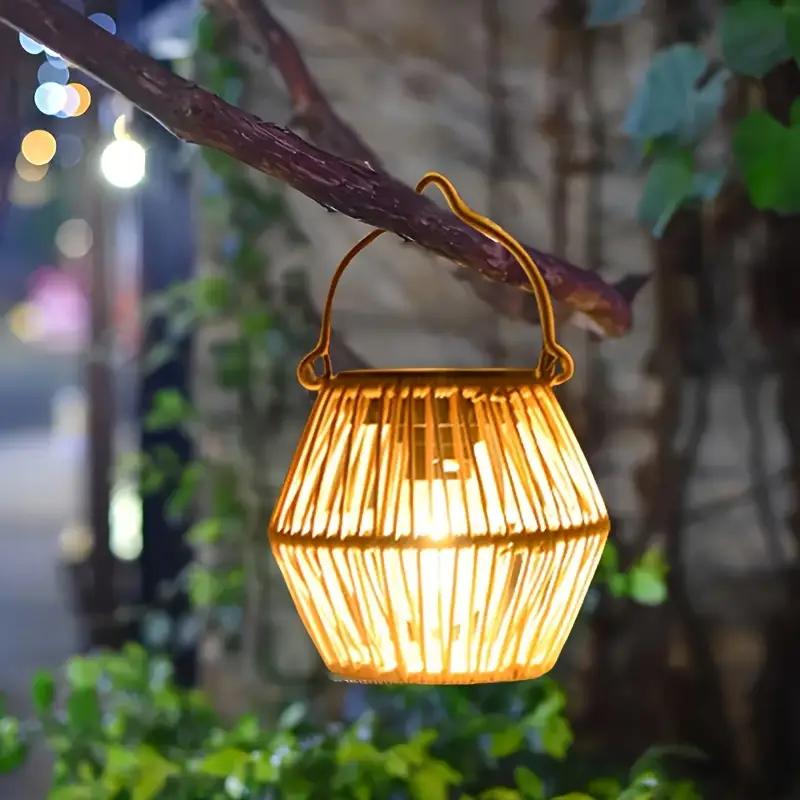 Solar Hand Woven Bamboo and Rattan Pendant Light,for Decorative Lighting In Courtyards Garden,solar Outdoor Garden Pendant Light