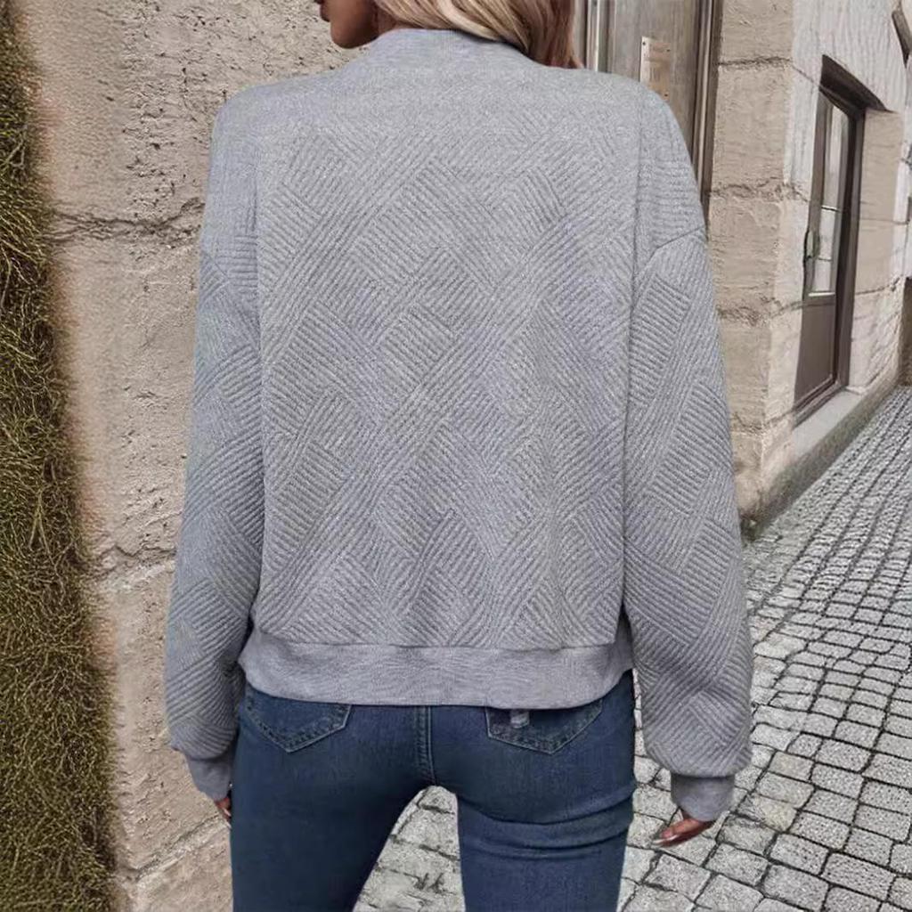 2025 Spring/Autumn Women's Plaid Zipper Jacket with Round Neck and Long Sleeves - Fashionable European and American Style.