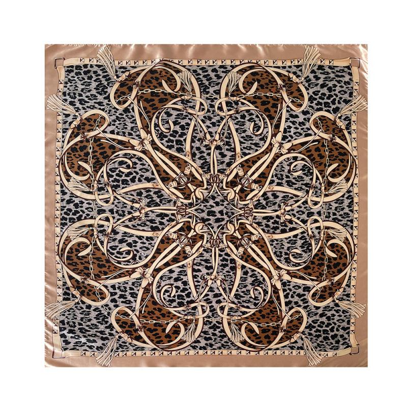 90cm Faux Silk Satin Square Scarf – Leopard Print Silk Scarf for Women, New Style Headscarf and Shawl