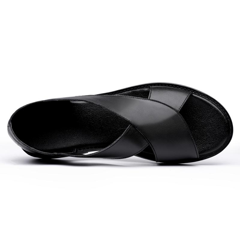 Men Sandals Black Leather Gladiator Sandals Outdoor Roman Sandals Slip On For Men Open Toe Beach Shoes Plus Size