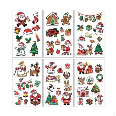 Christmas Temporary Stickers,Santa Claus Snowman Reindeer Socks Face Sticker Decor,6 Sheets,Xmas