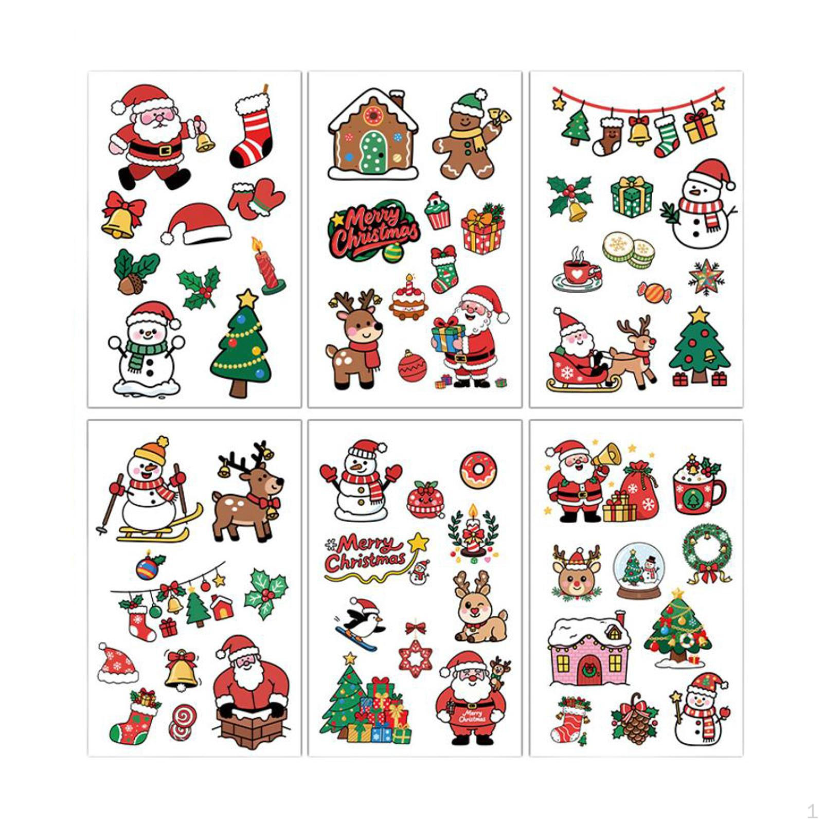 

Christmas Temporary Stickers,Santa Claus Snowman Reindeer Socks Face Sticker Decor,6 Sheets,Xmas