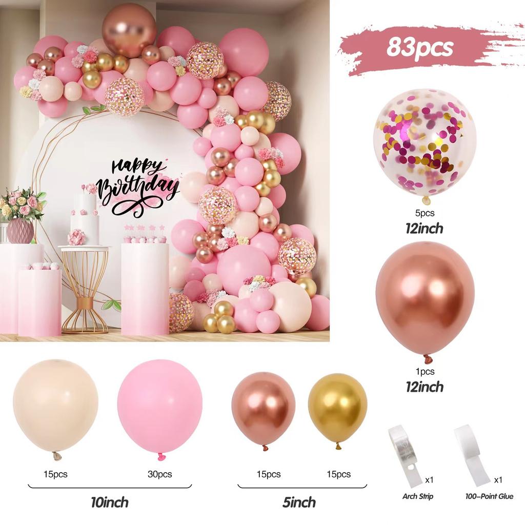 Pink Balloon Chain Set, Birthday Party Supplies Latex Balloon Set, Wedding Decoration Arrangement