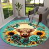 1pc Office Carpet Chair Mats Highland Cow Floral Mandala Perfect for Decorating Office Chairss, Or Bedrooms.YDT399