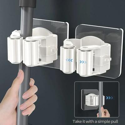 Crochet de Rangement pour Balai à Mop Mural Sans Perçage Clip Support pour Mop Râtelier de Rangement Polyvalent Crochets Sans Trace Imperméable Cintre pour Balai