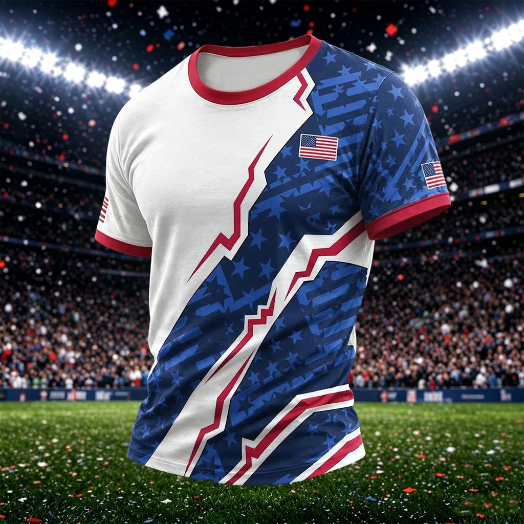 Men's Casual Printed Crew Neck Lightweight Breathable Short Sleeve Shirt for Outdoor Activities and Daily Wear