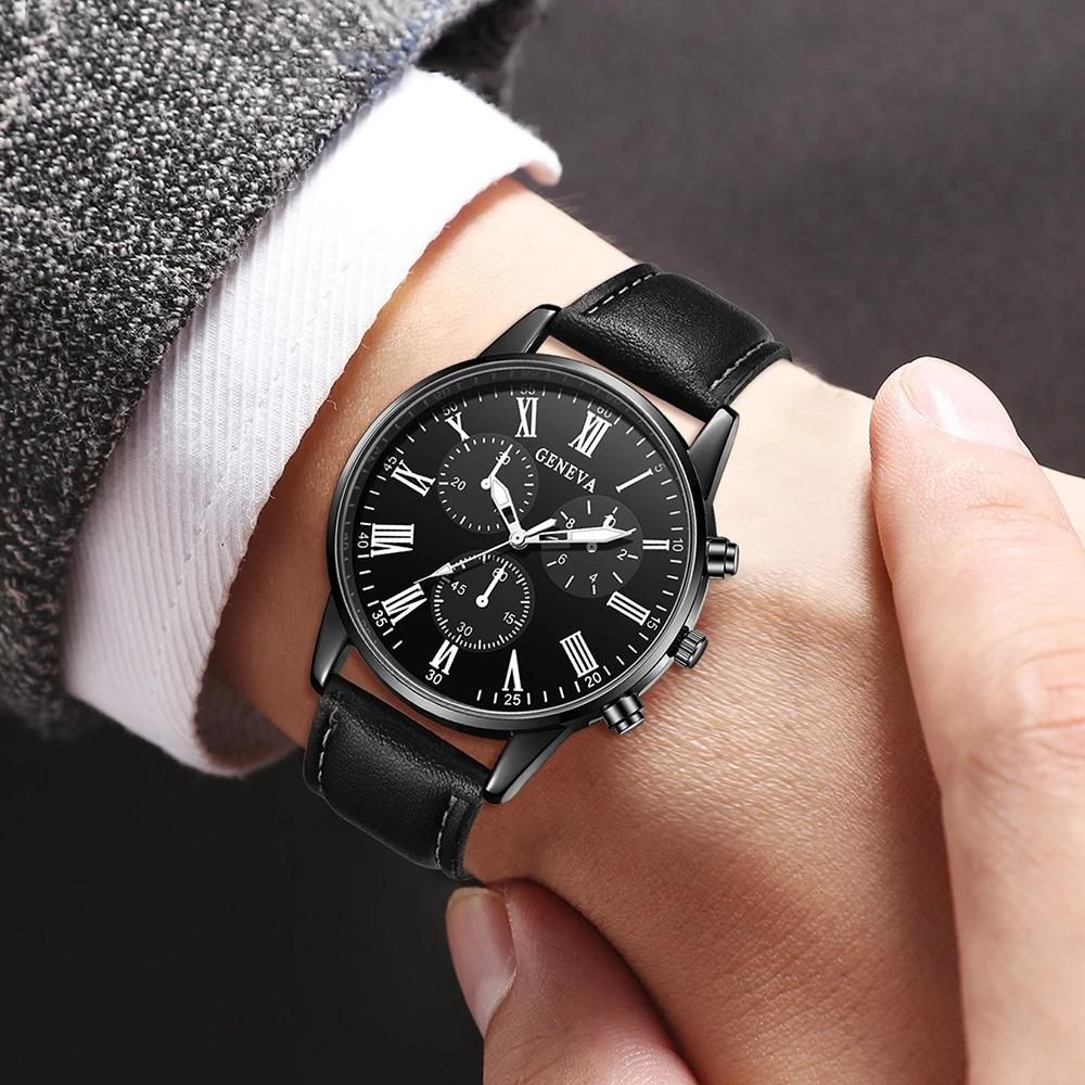 2PCS Men's Watch Fashion Business Men's Quartz Watch Bracelet Jewelry Set Suitable for Daily Clothing Matching