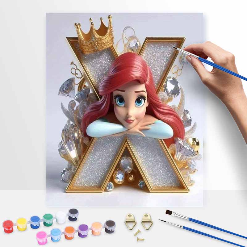 Disney DIY Oil Painting Kits Ariel Princess Letter X Hand Painting Home Decor Craft Gift Ideas For Fans Creative Wall Art Relaxing Gift