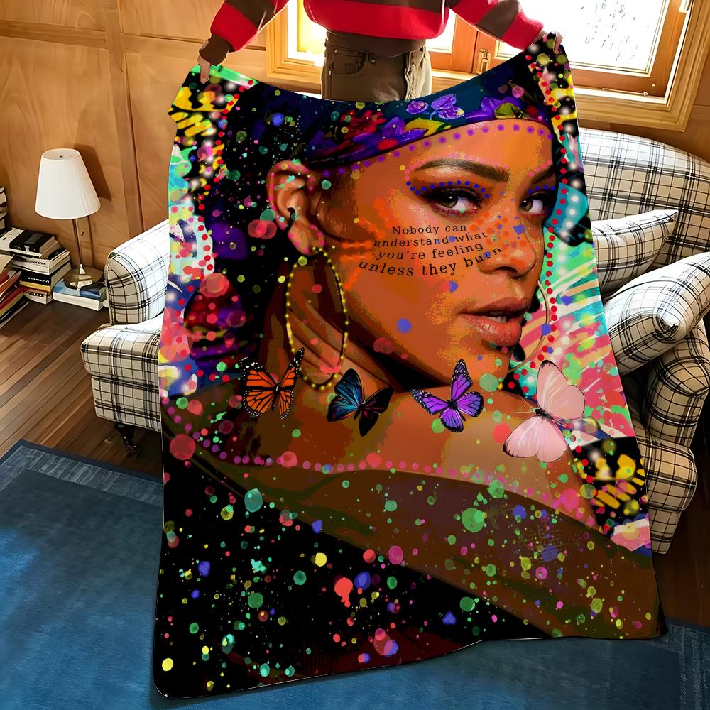 Music R-Rihanna Throw Flannel Cozy Print Blanket, Portable, Durable Machine Washable Cute Cool