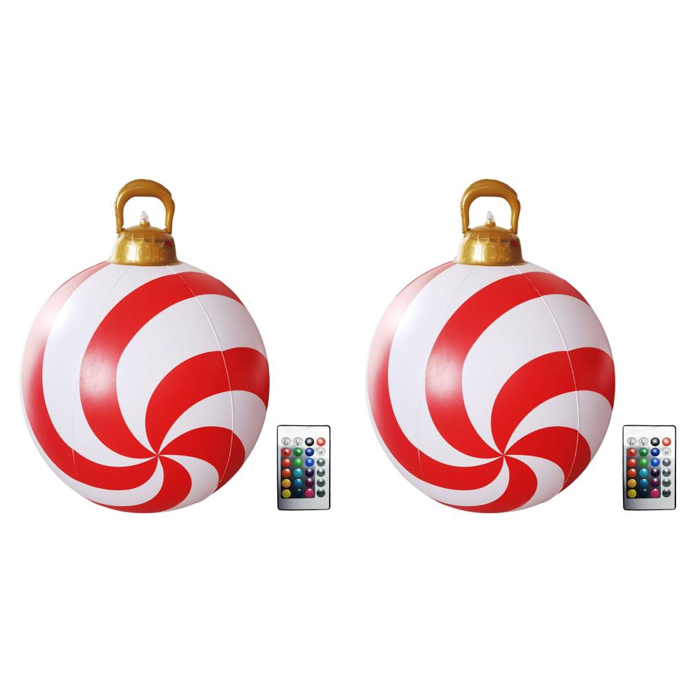 24 Inch Light Up PVC Inflatable Christmas Ball New Years Christmas Ornaments with Light and Remote Holiday Yard Lawn Porch Decor