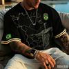 2026 Estate Brasile Rio Landmark Grafico Te Donna Stile Vintage Nero Oro Manica Corta Top Casual per Tifosi di Calcio Uso Quotidiano