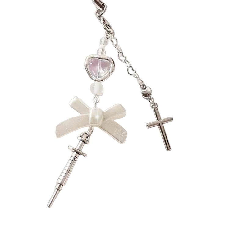 Syringe Heart Cross Charm Pendant Chain Phone Straps Pocket Keychain Strap