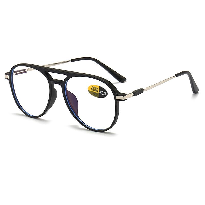 

Очки для чтения для мужчин и женщин, анти-синий свет, модные очки с двойной перемычкой, большие круглые очки для дальнозоркости +100 до +400 0