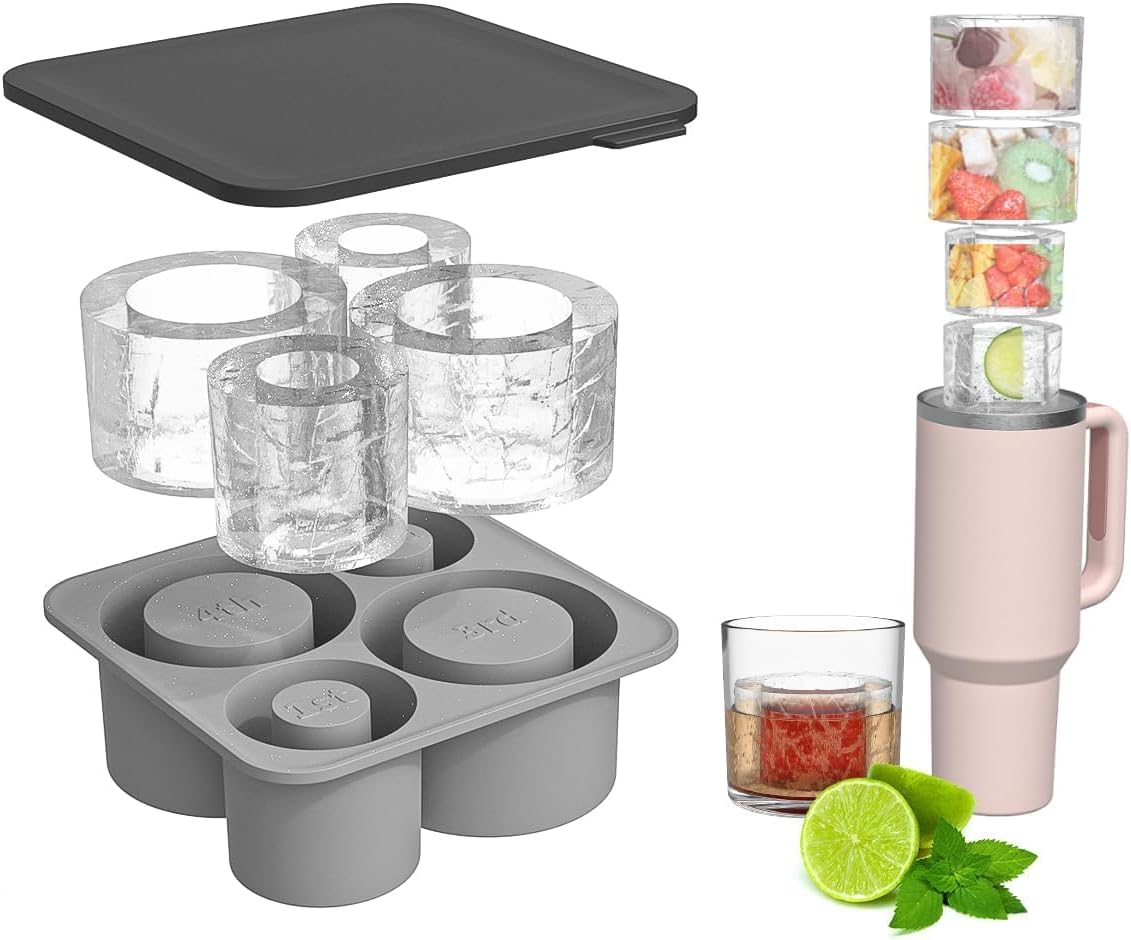 

Ice Cube Tray Mold for Tumbler Stanley Cup Silicone Cylinder Ice Cube Maker Mold with Lid For 20oz 30oz 40oz
