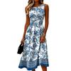 Sleeveless Casual Midi Dress for Women Round Neck Floral Patterned Fit and Flare Style Lightweight Summer Dress