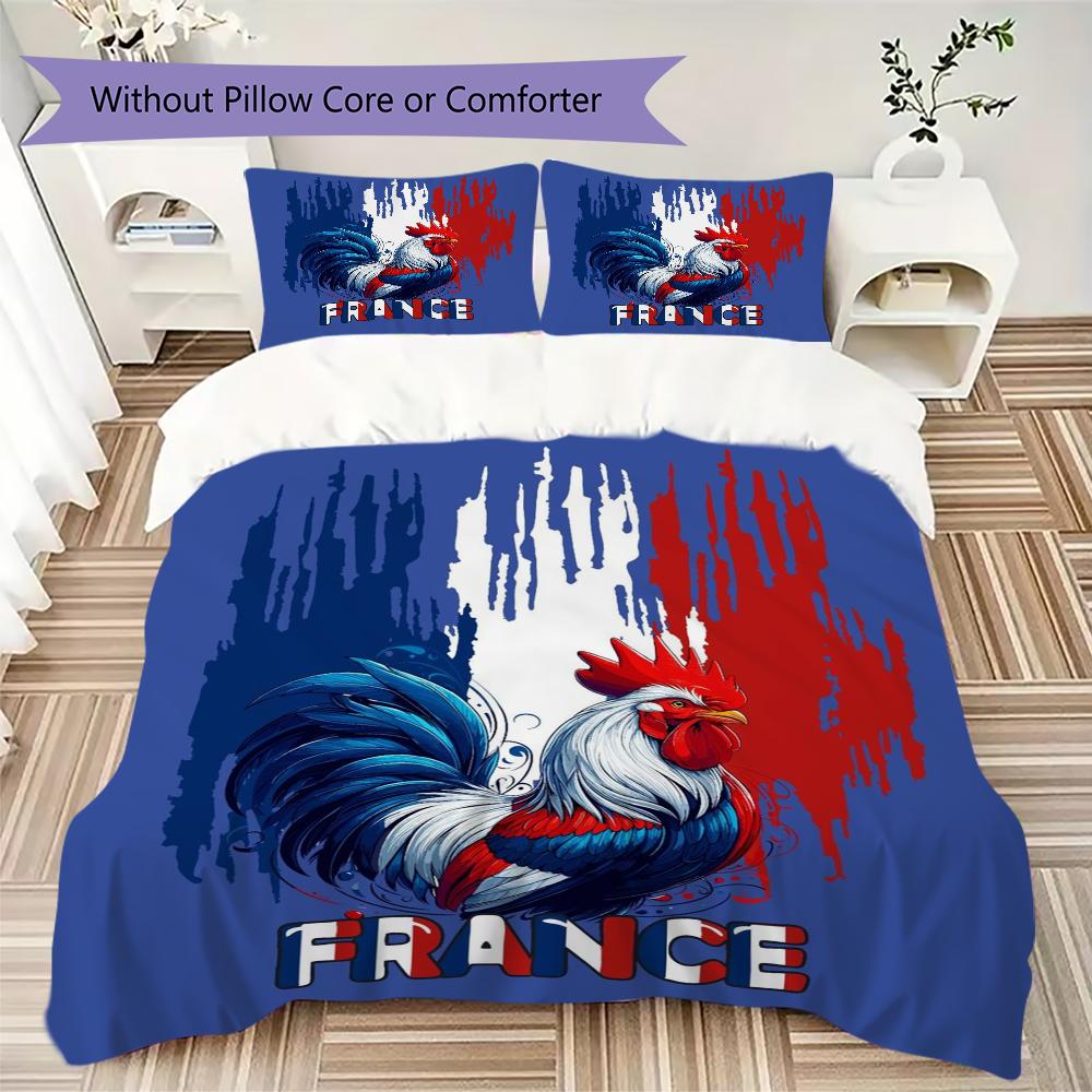 France FFF Motif Literie Ensemble de couette Housse de couette Taie d'oreiller Décoration de maison Cadeau d'anniversaire (1 * housse de couette + 2 * taie d'oreiller sans garnissage)