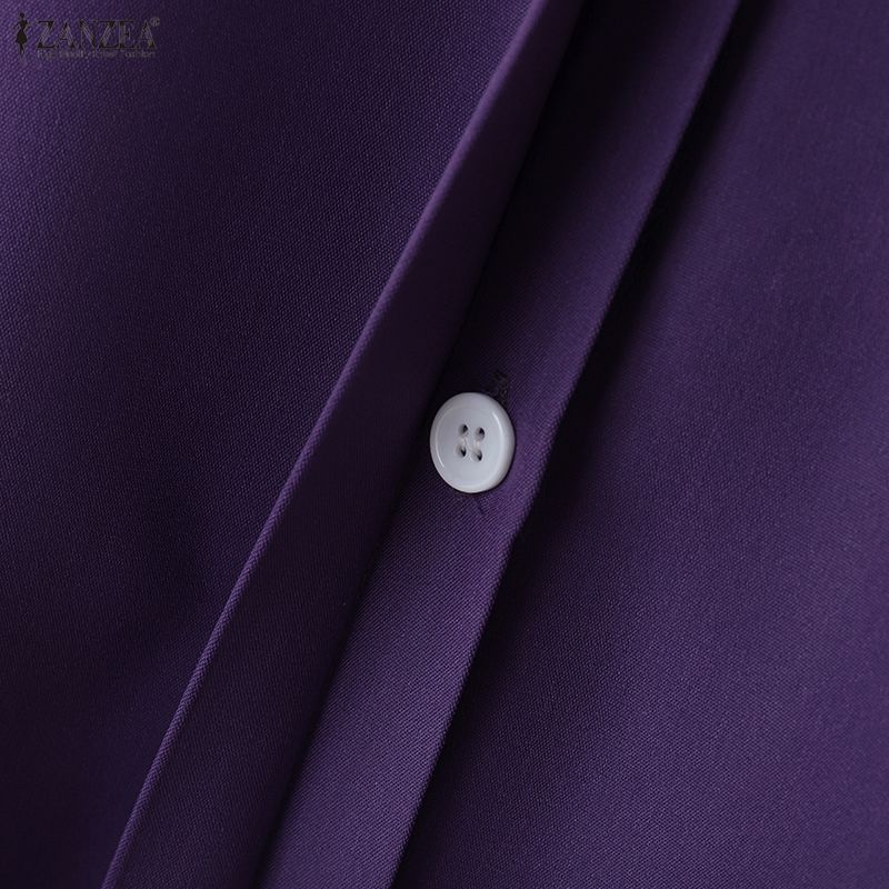 ZANZEA Women Casual Round Neck Loose Long Sleeve Button Blouse