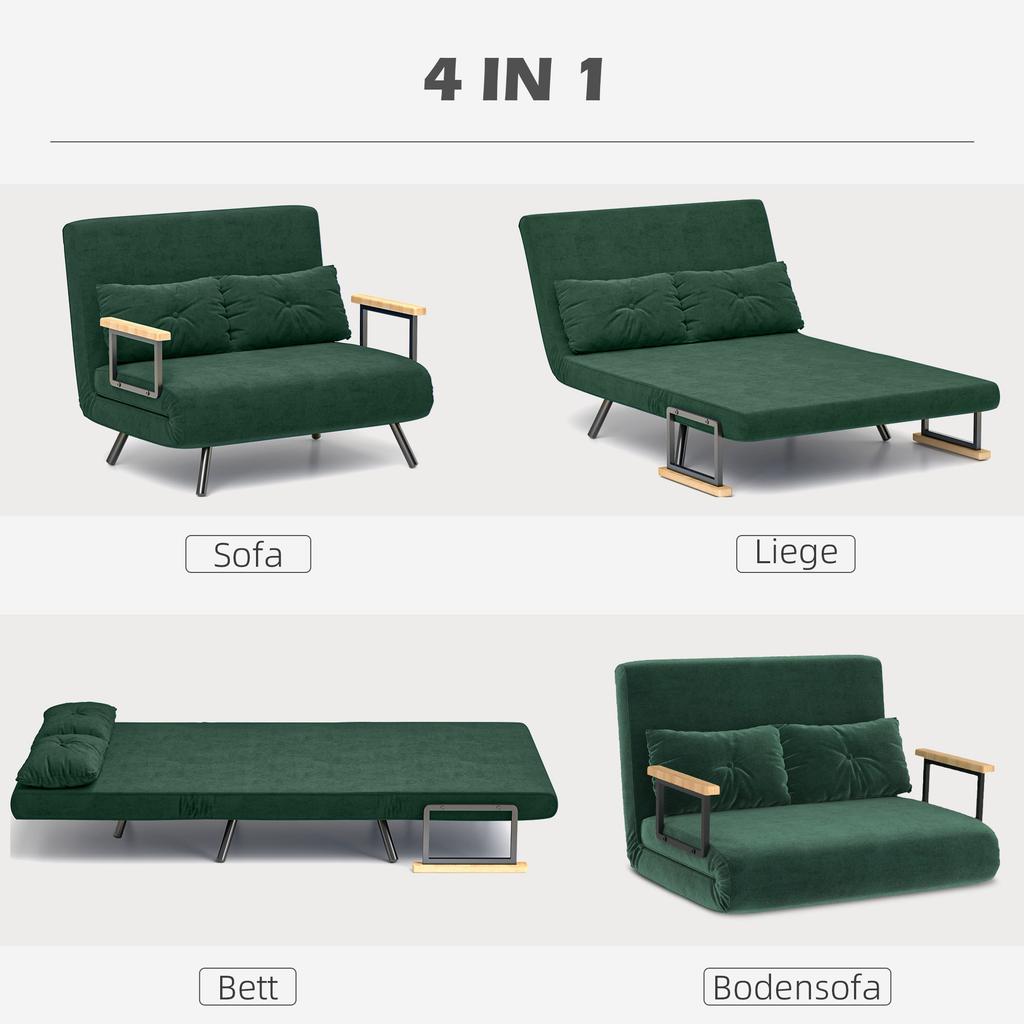 Sofa Bed 4 in 1 with Sleep Function Velvet Look 183x98.5cm Green