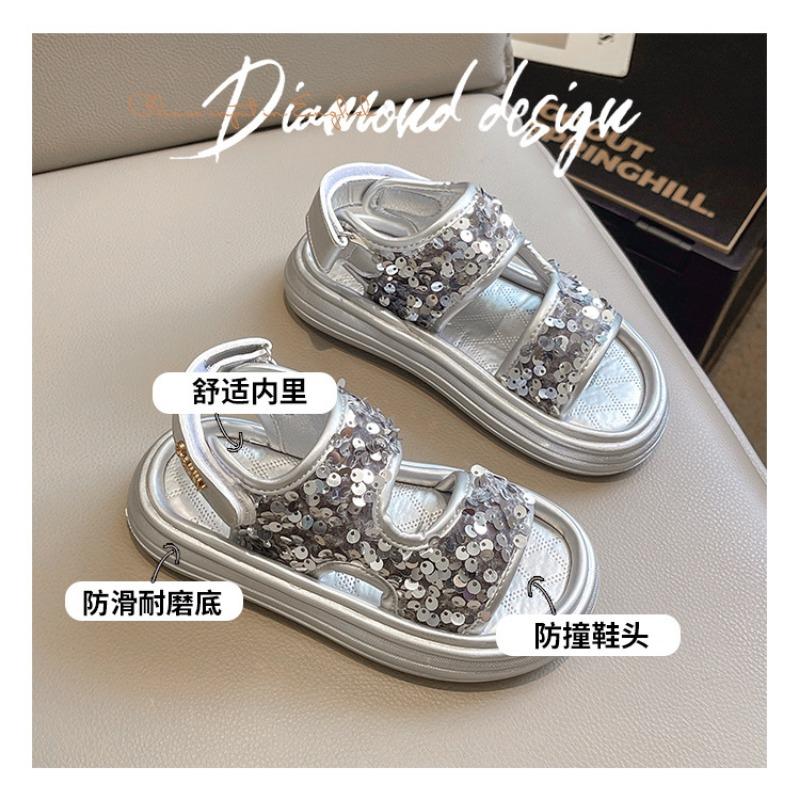 Girls Sequined Closed Toe Casual Summer Kids Sandals Korean Style Beach Sports Shoes