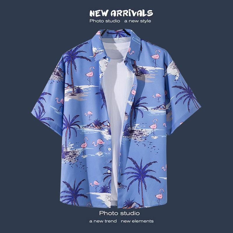 Floral Print Short-sleeved Shirt Beach Suit Summer Lightweight Couple Casual Loose Shorts