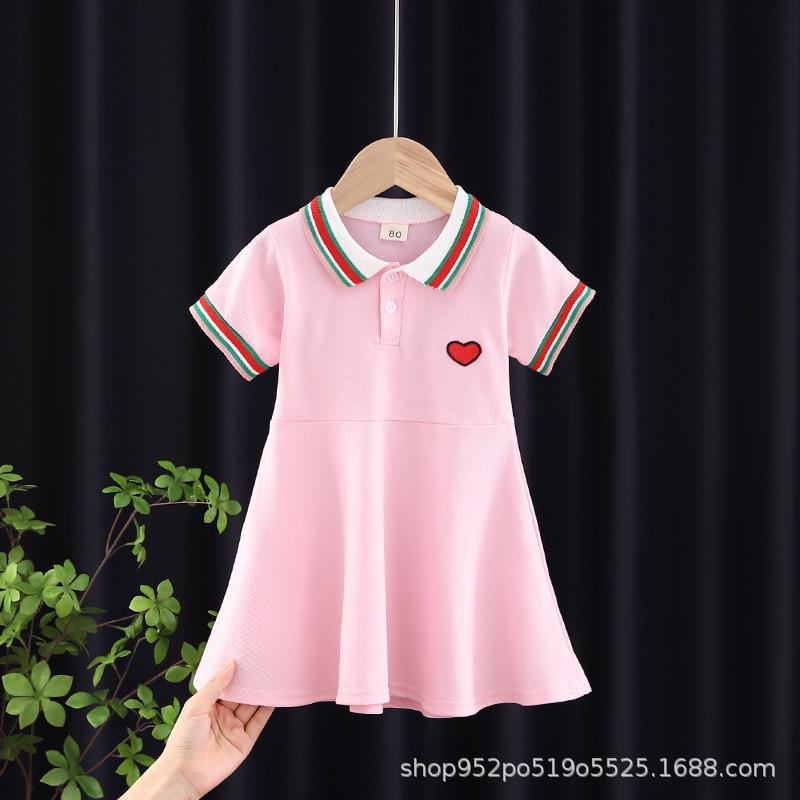 Stylish Summer Dress for Toddler Girls (1-3 Years) - Striped Lapel, Short-Sleeved, Pleated Skirt