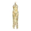 2026 Summer New European and American Women's Clothing Fashion Irregular Split Neck Strap Sleeveless Flower Dress