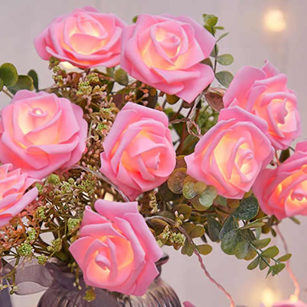 Romantic LED Rose String Lights 1.5/3 M Flower Garland Rose Flower Lights 10/20 LED Warm White Fairy Lights Bedroom Decor