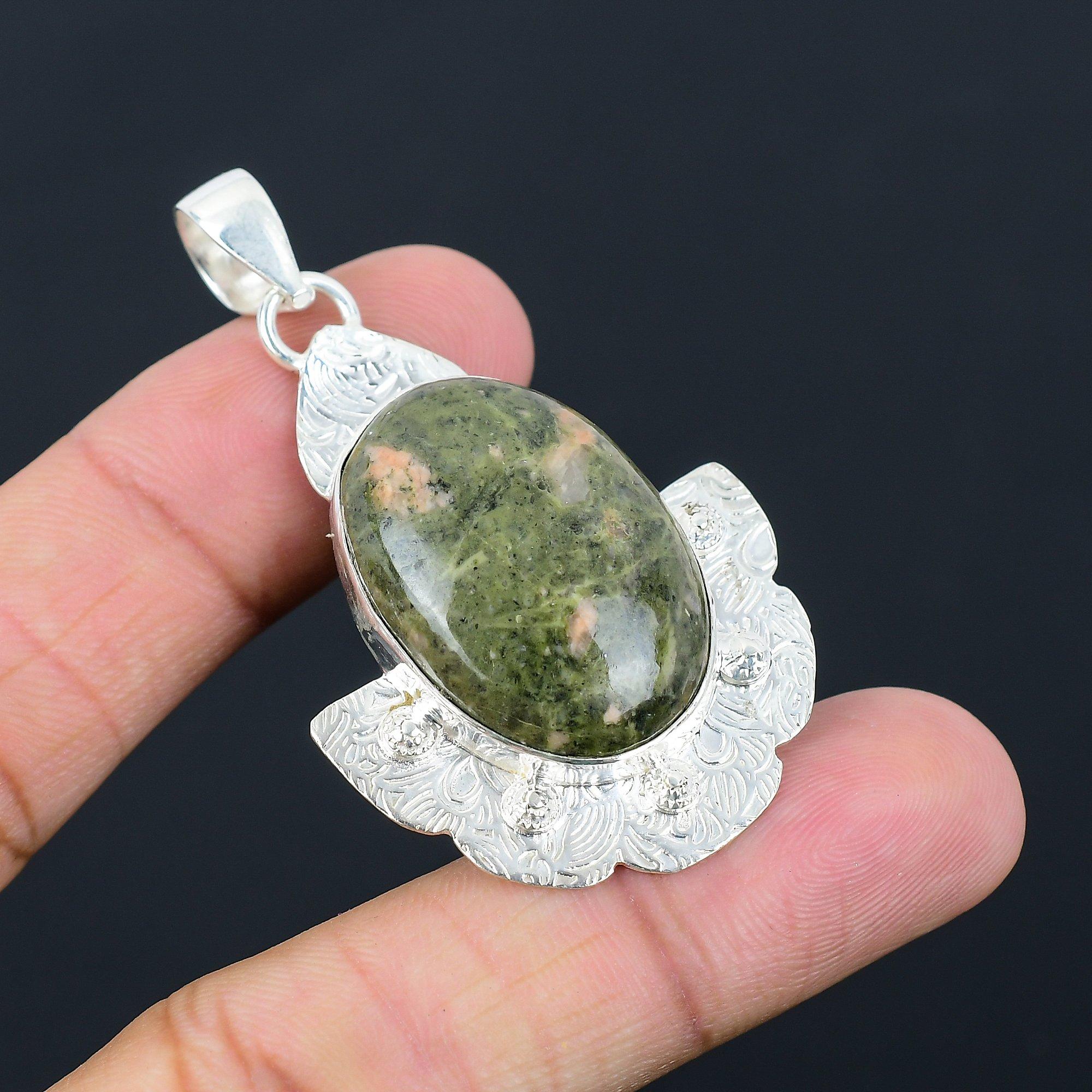 Oval Unakite Gemstone Sterling Silver Handmade Wedding Boho Daughter New Pendant