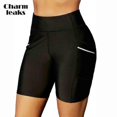 Calções de Banho Femininos Calções de Praia Roupa de Banho Parte de Baixo com Bolso Cintura Alta Secagem Rápida