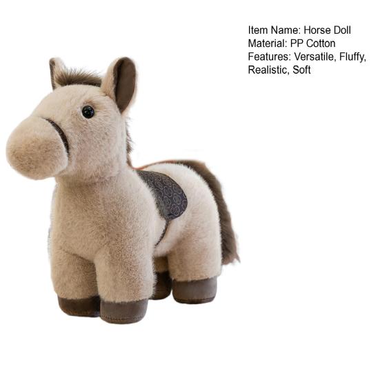 Horse Plush Doll Soft Stuffed Animal Toy Realistic Pony Desk Ornament Classic Birthday Gift for Children