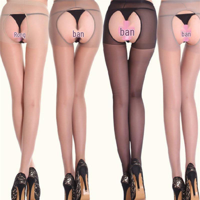 Tifei Women's Sexy Nightclub Open Crotch Stockings: Thin Flesh-Colored Pantyhose & Black Fishnet Lingerie.
