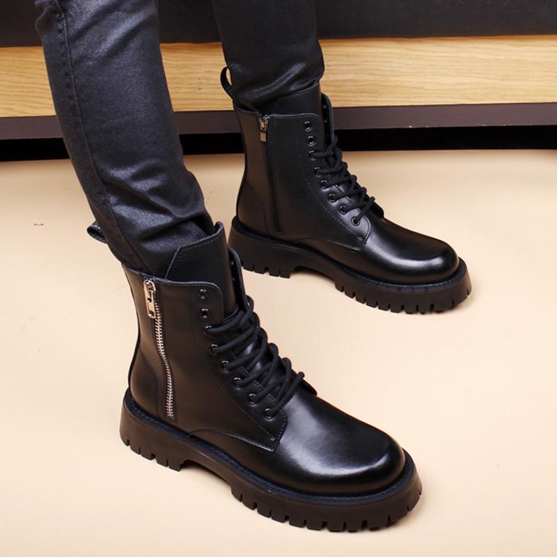 England Style Men's Casual Natural Leather Boots Black Trend Platform Shoes Autumn Winter Cowboy Boot Handsome Ankle Botas Mans