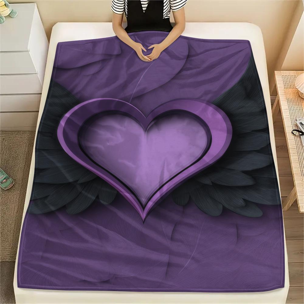 purple heart Print Flannel Blanket,High quality Comfortable for All Seasons,Home Decor,Warmth and Comfort,Perfect for Christmas Gifts