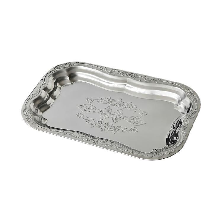 

Multipurpose Metal Serving Tray With Floral Engraved Pattern Great As Fruit Plate Or Cupcakes Platters For Entertaining серебряный