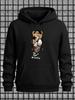New Arrival for Summer 2026: Unisex European and American Style Casual Versatile Fashion Hooded Sweatshirt with Cartoon Bear Selfie Print, Trendy Let