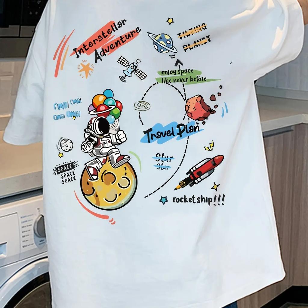 Astronaut 3D Printed Men's T-shirt, Loose and Fashionable Oversized Men's Short Sleeved, Casual Street Hip-hop Men's Clothing