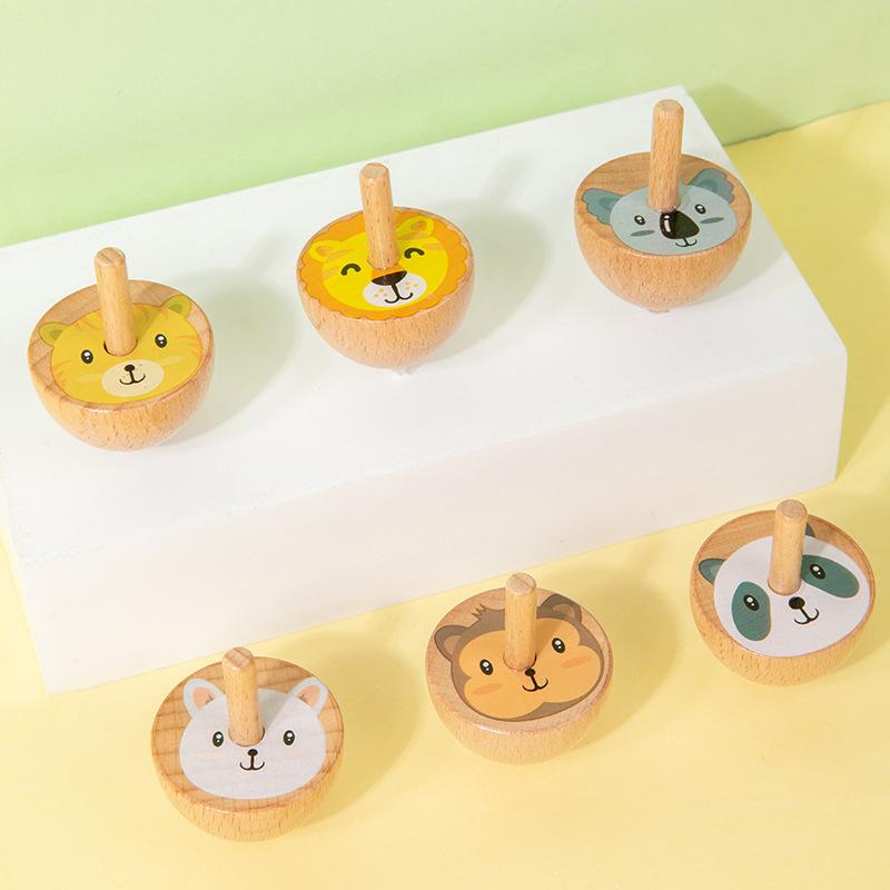 Large Fruit Animal Wooden Finger Turning Small Gyro Children'S Traditional Nostalgic Wooden Early Education Educational Toys