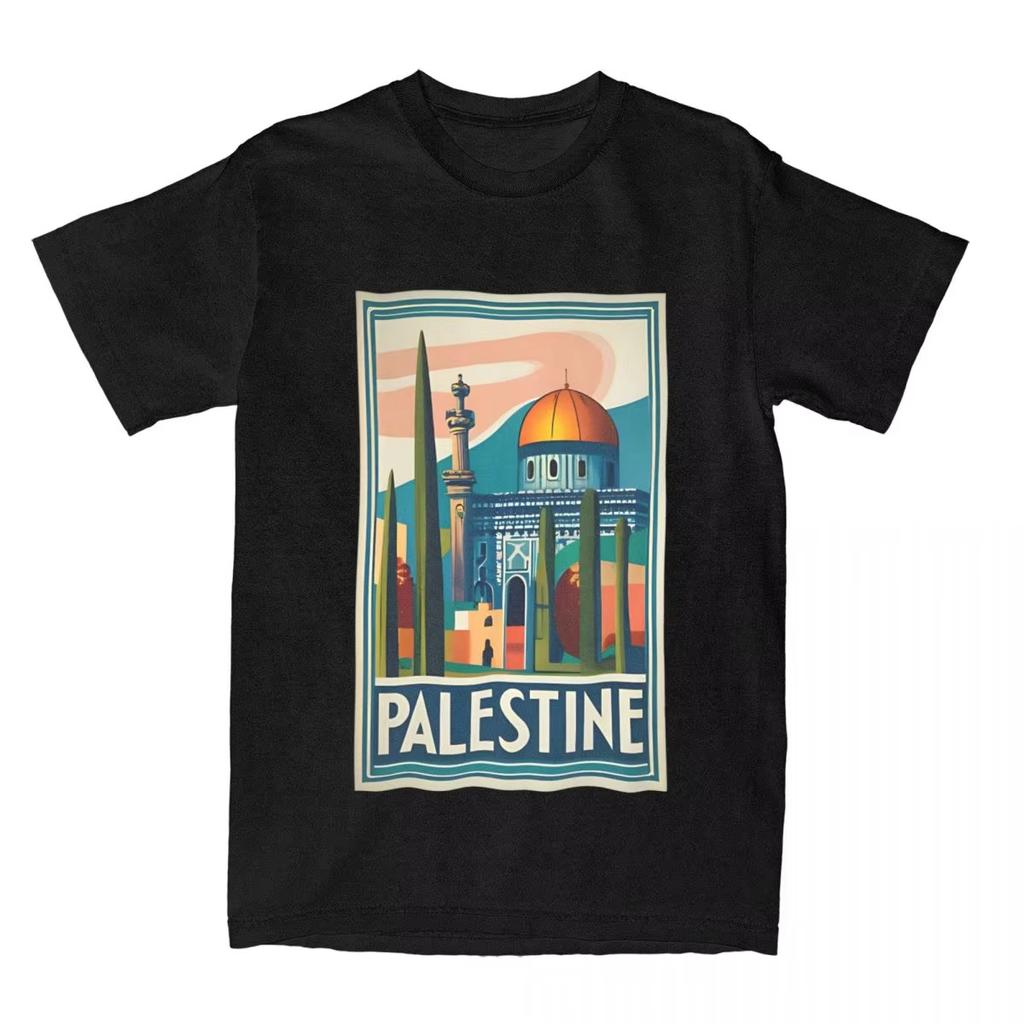 2025 Summer Couple T-Shirt Vintage Palestine Jerusalem Peace T Shirts Leisure Summer Tees Aesthetic Print Cotton Tops Gift Idea