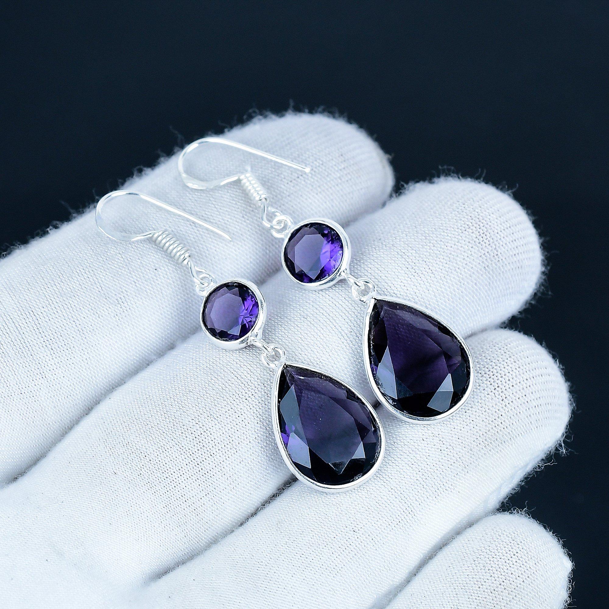 

Красивые серьги с аметистом, серьги из стерлингового серебра 925 пробы, серьги-подвески из серебра в стиле бохо ручной работы, подарок на День святого Валентина 7 Cm фиолетовый