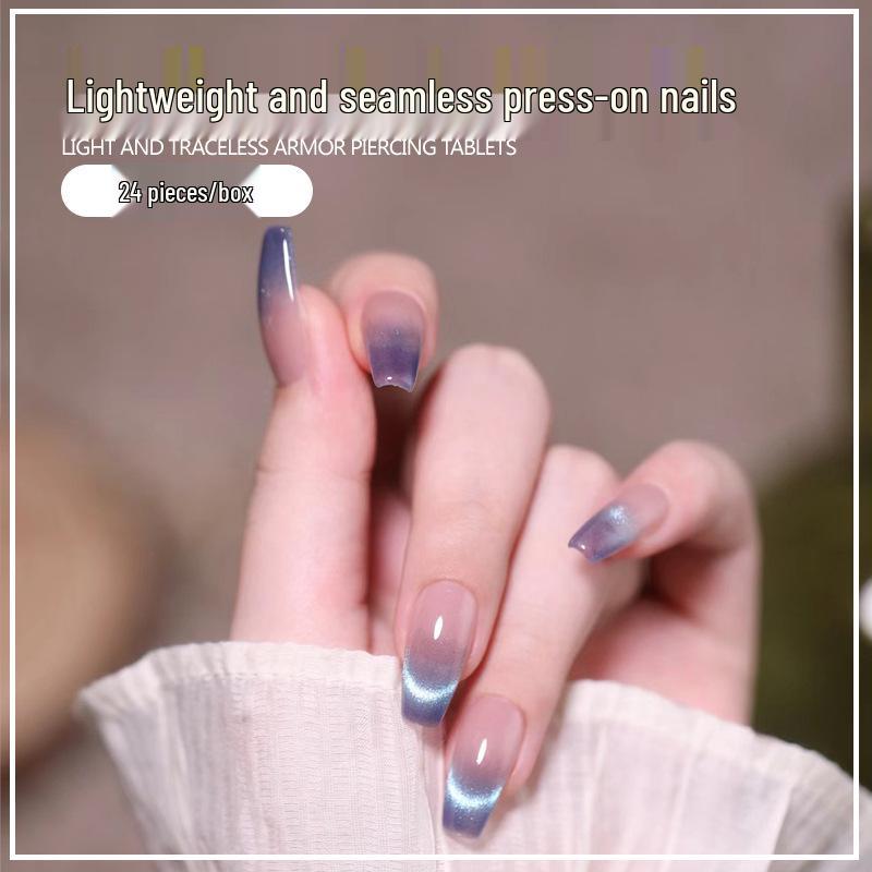 

Handmade Reusable Cat Eye Nail Tips - Minimalist Style Gold Plated Topcoat Glue