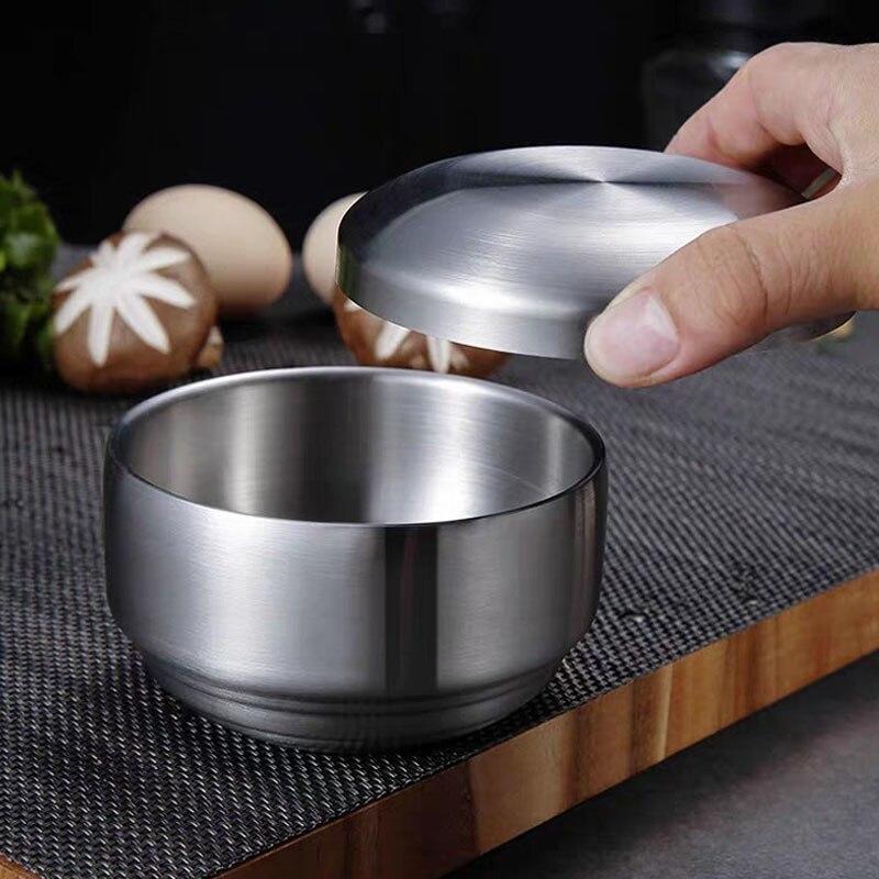 Korean Double Rice Bowl Double Stainless Steel Bowl with Lid Soup Bowl Steam Bowl Steam Cooking Bowl Small Children's Bowl Preventing Burns Korean Kit