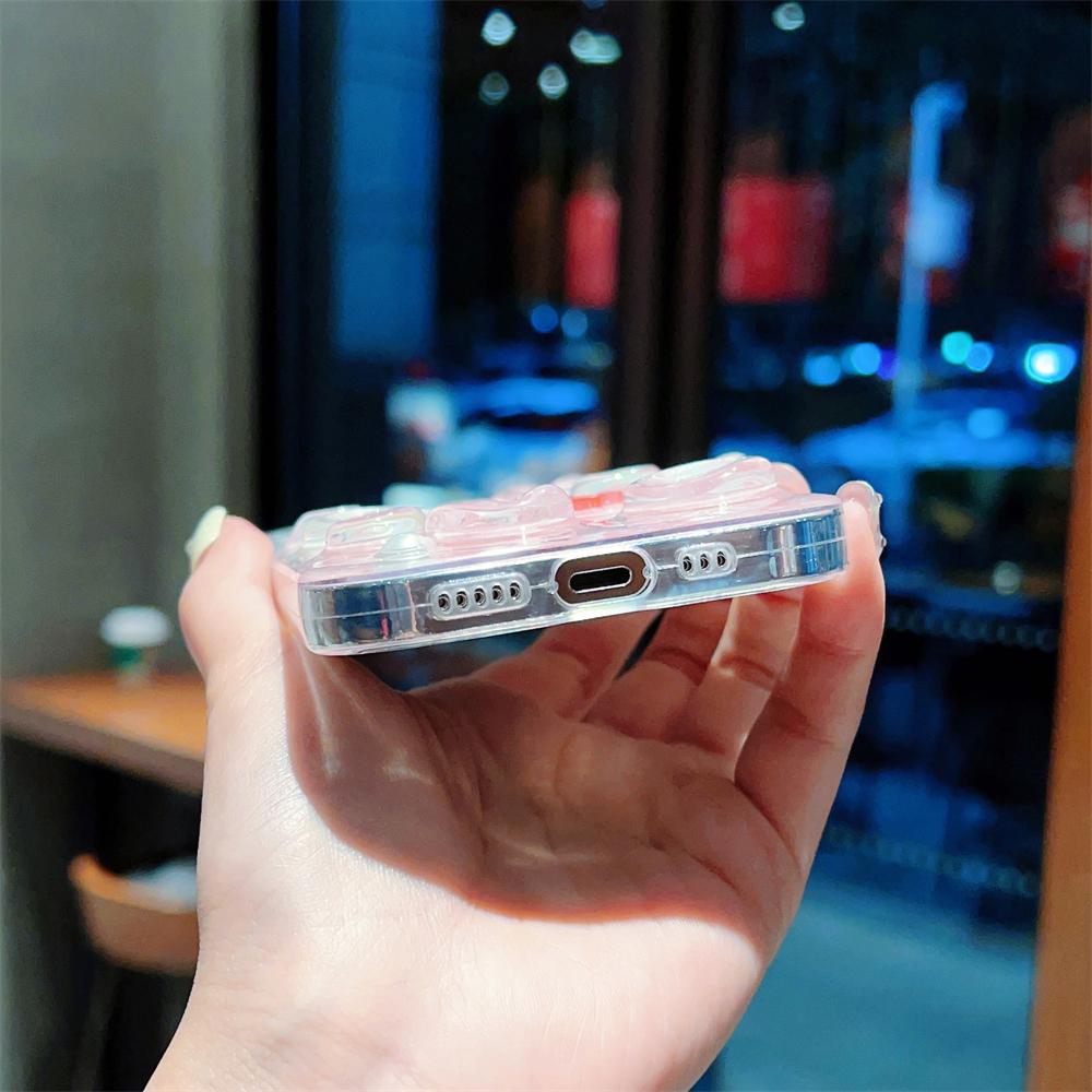 Cute 3D Laser Pink Butterfly Love Heart Pearl Case for iPhone 15 14 13 12 Pro Max 11 Glitter Clear Epoxy Shockproof Bumper Cover