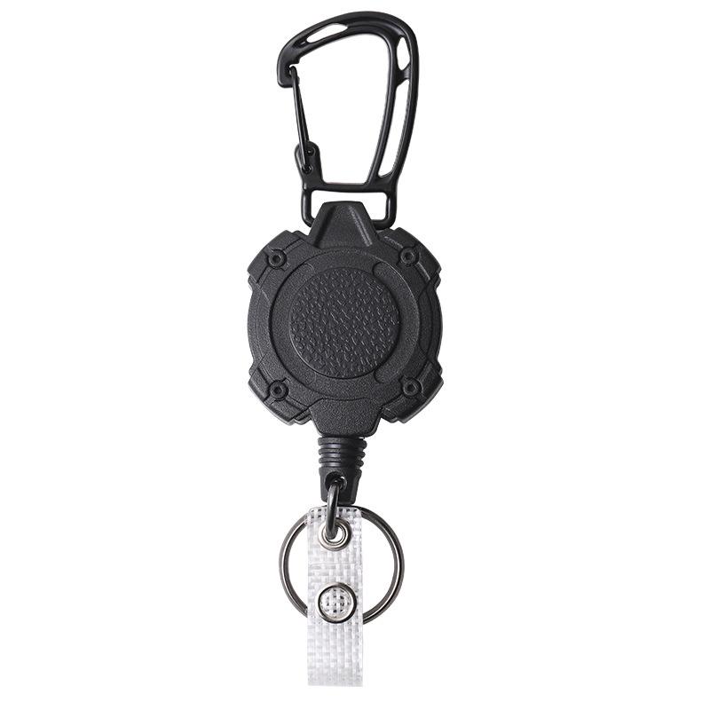 Outdoor Mountaineering Retractable Keychain Clip with Easy-Pull Buckle and Wire Rope Badge Holder