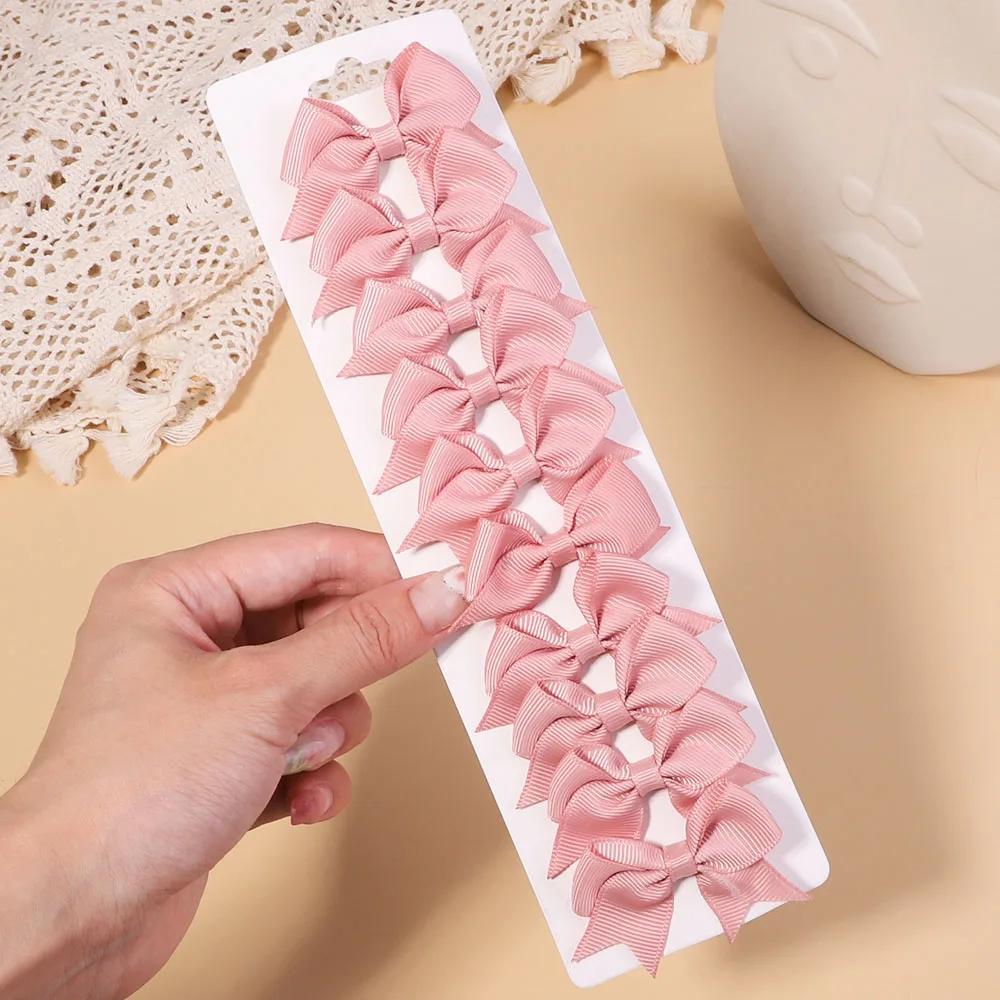10Pcs/Set Solid Color Grosgrain Ribbon Hairpins for Kids Bows Hair Clips Boutique Handmade Headwear Girls Baby Hair Accessories