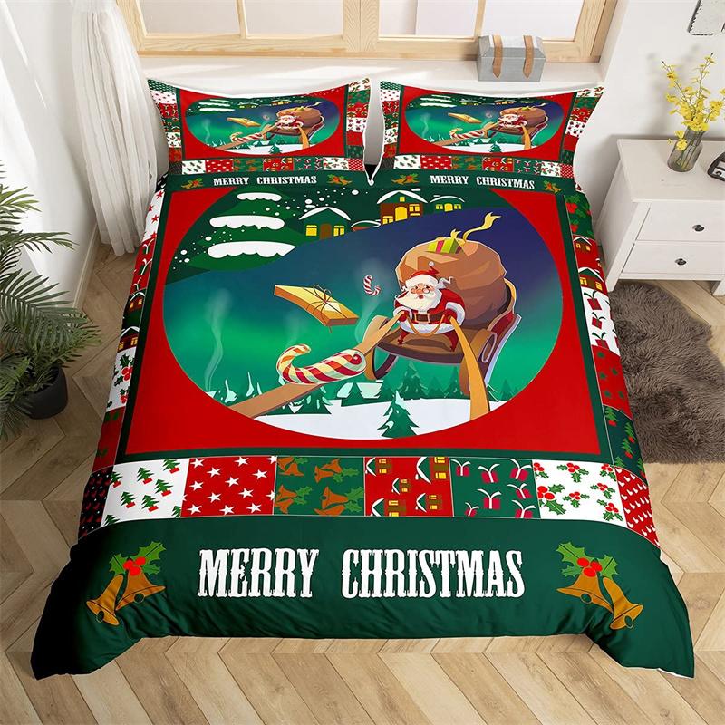 Kreslený Zimní Dům Povlak na Peřinu Roztomilé Zvíře Jelen Santa Claus Ložní Soupravy Vánoční Téma Rustikální Farmářský Styl Přikrývka