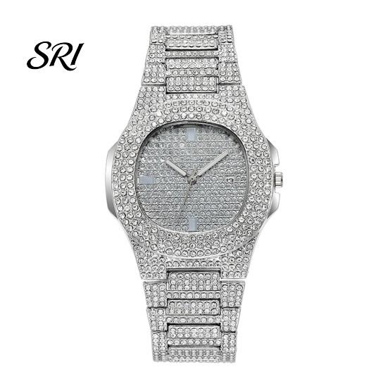 Street Style Watch Quartz with Full Diamond Bezel And Dial High Stylish Timepiece Accuracy Sparkling Trendy Hip-Hop for Daily Party Men