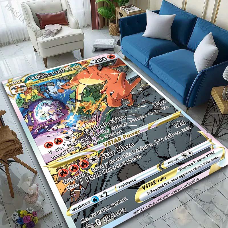 New! Pokemon Charizard Cards Print Carpet for Living Room Bedroom Bedside Floor Mat Kid's Room Non-slip Mat Home Decor Gifts