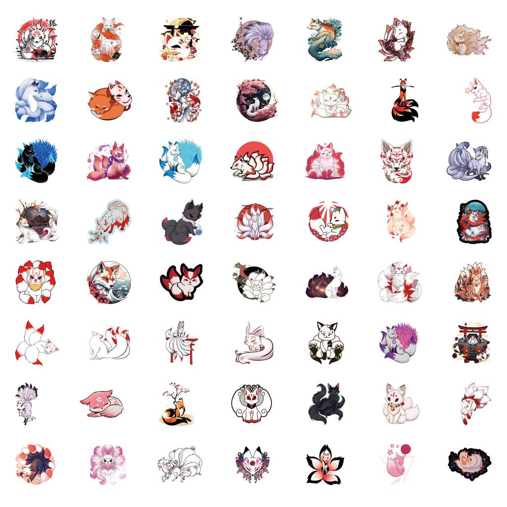 55 Kitsune Doodle Stickers Decorative Scooter Computer Guitar Account Cartoon Stickers