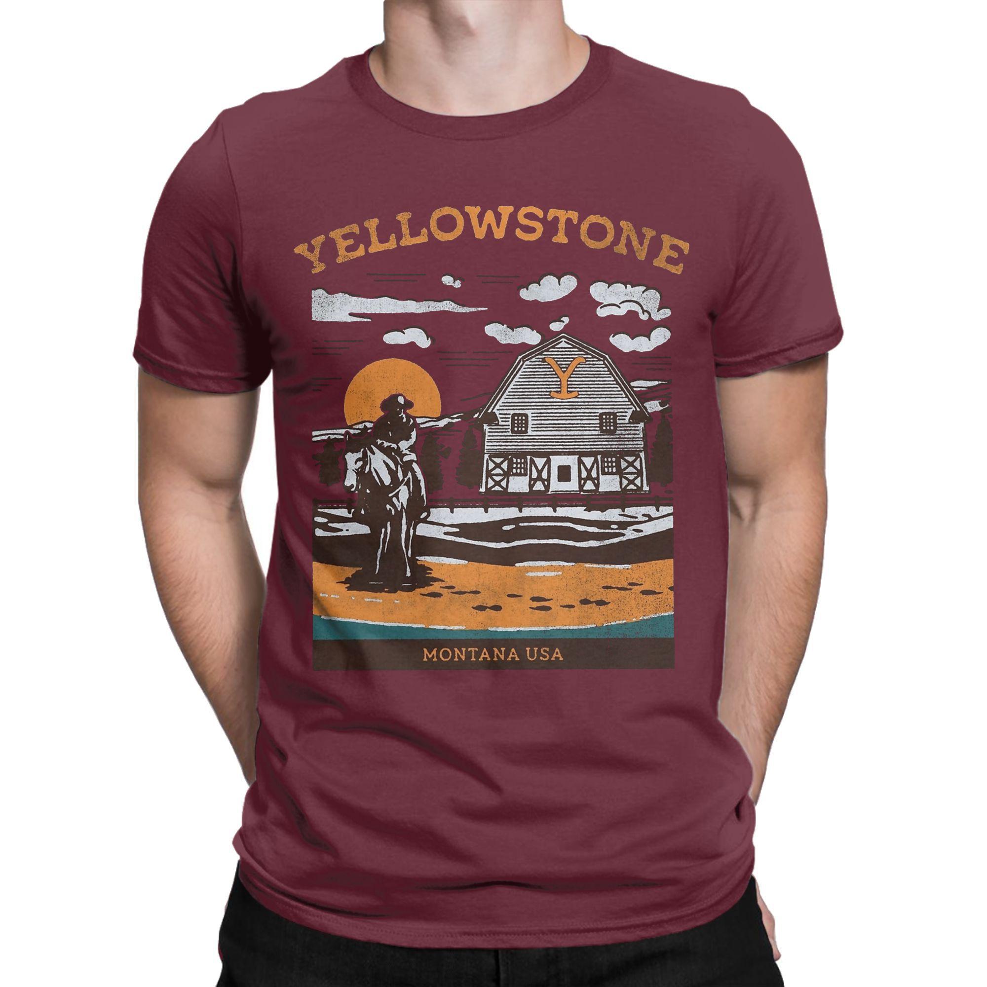 

Men Yellowstone Montana USA Dutton Ranch Vintage T Shirts 100% Cotton Tops Novelty Short Sleeve Crewneck Tees Printed T-Shirts XXXXXL бордовый