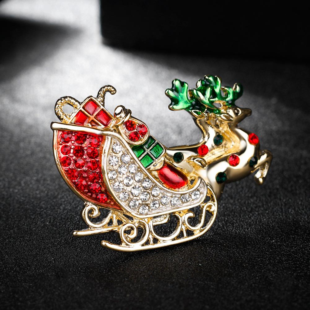 Women Delicate Christmas Style Santa Sleigh Design Brooch Perfect Wear Decoration